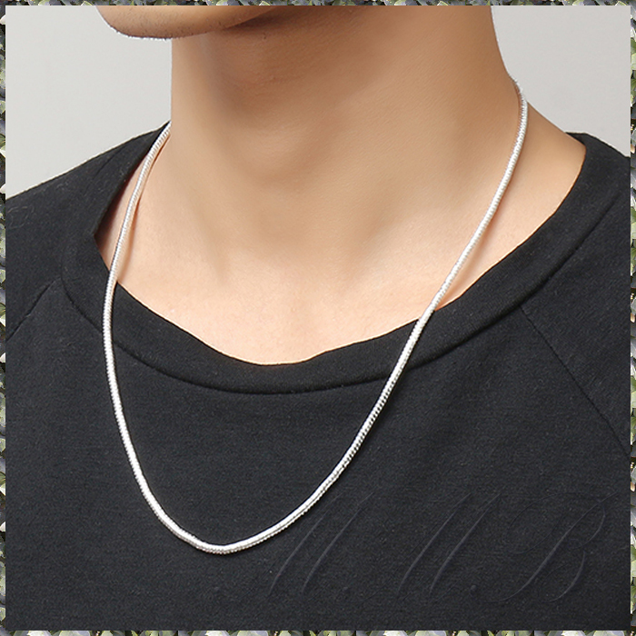 [NECKLACE] 925 Sterling Silver Plated Snake Chain シルバー スネーク チェーン ネックレス φ2.8x600mm (24g) 【送料無料】_画像5