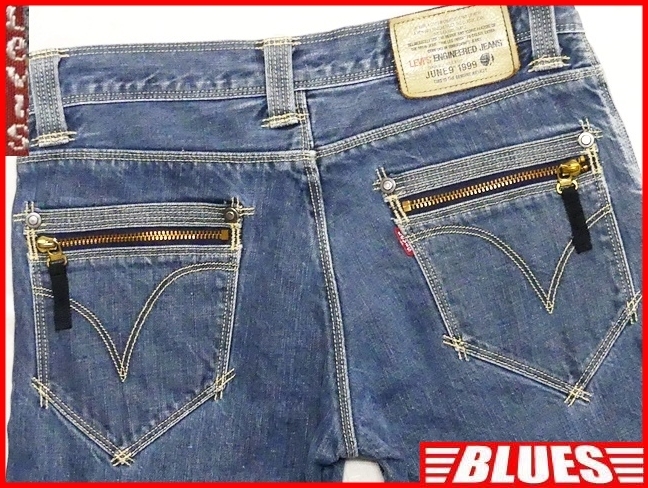 即決★リーバイス★W29 エンジニアジーンズ Levis メンズ 立体裁断 スキニー スリムストレート デニム バックジップポケット ローライズ