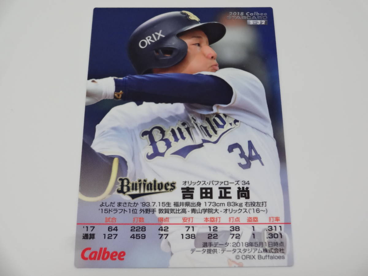 2018 カルビー STAR CARD ゴールドサインパラレル S-32 オリックス・バファローズ 34 吉田 正尚_画像4