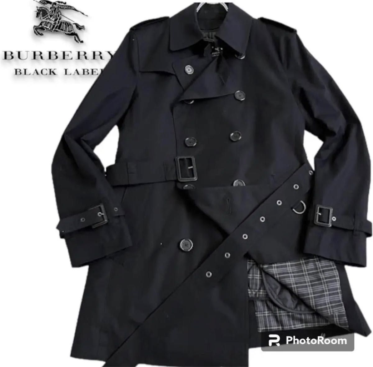 美品　BURBERRY BLACK LABEL トレンチコート M チェック ライナー ベルト バーバリーブラックレーベル　黒