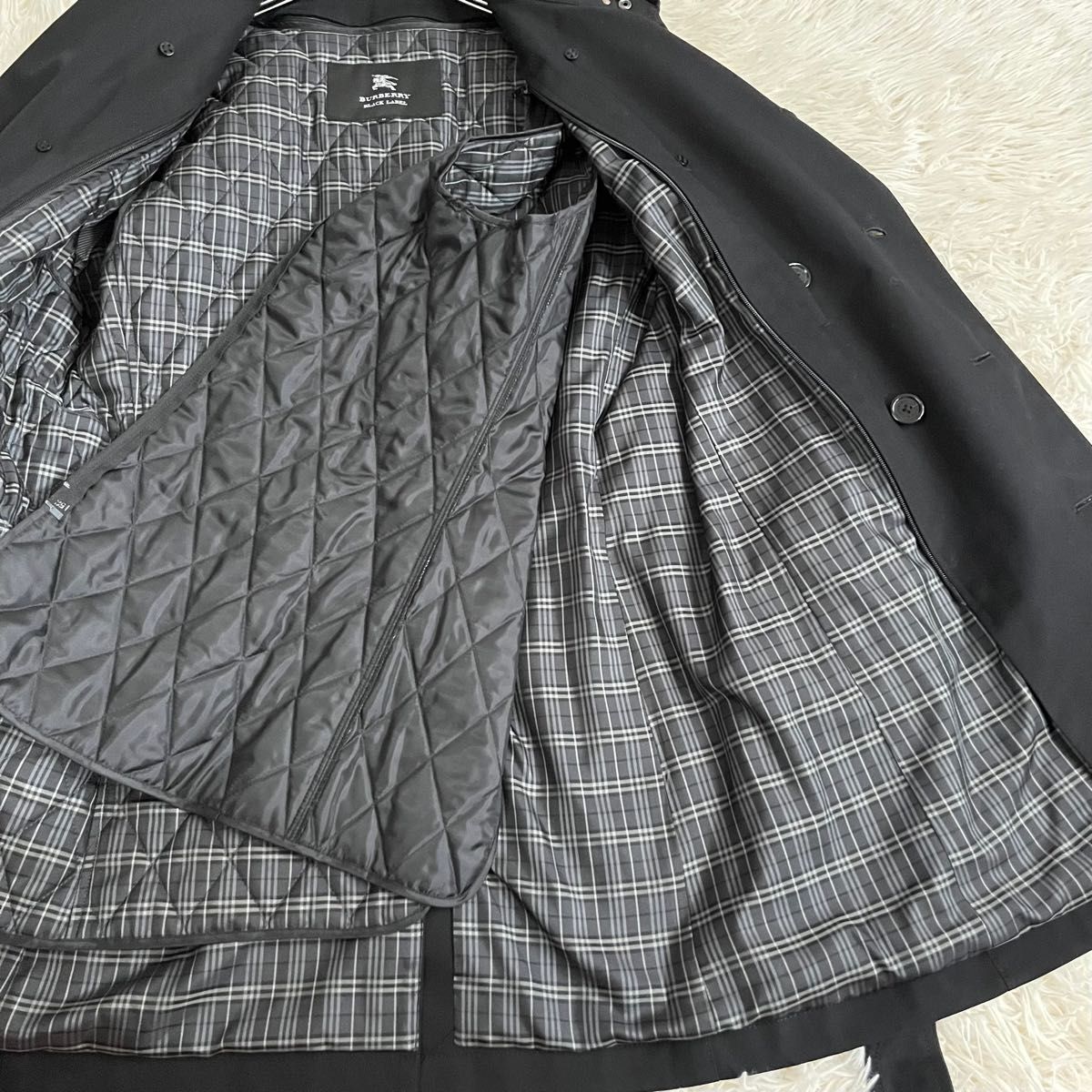 美品　BURBERRY BLACK LABEL トレンチコート M チェック ライナー ベルト バーバリーブラックレーベル　黒