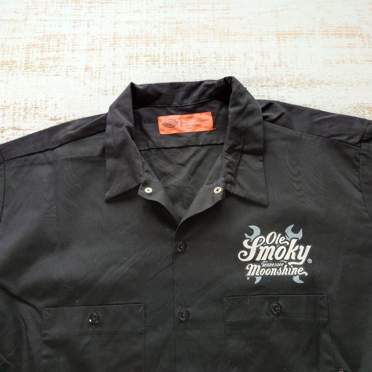 A960 ワーク シャツ Dickies 半袖 アメリカ 古着 3XL バック プリント 前後 醸造 所 ウイスキー カクテル 蒸留 スパナ プラグ レストラン x_画像4