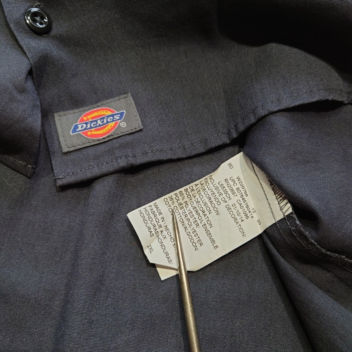 A974 ワーク シャツ Dickies 半袖 アメリカ 古着 2XL バック プリント 前後 ビール 工場 ビア 地 会社 企業 スタッフ ユニフォーム XXL 3L_画像7