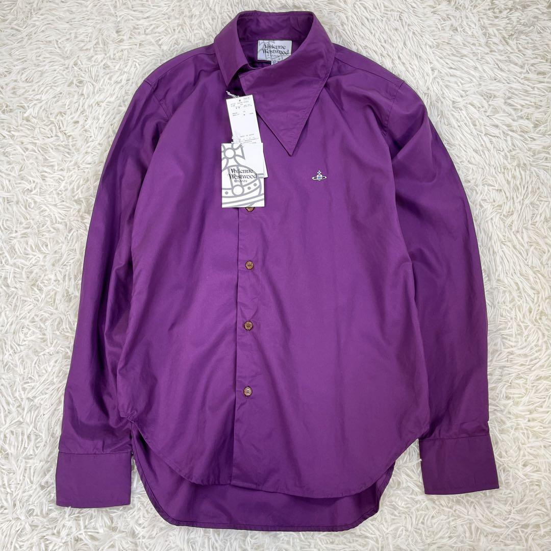【新品未使用】ヴィヴィアンウエストウッド　変形カラー 長袖シャツ　オーブ刺繍　紫