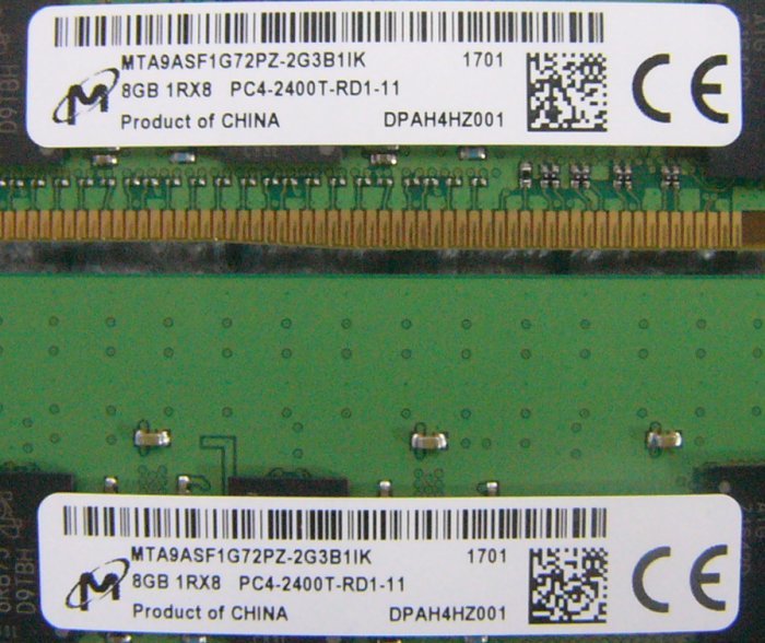 os13 288pin DDR4 19200 PC4-2400T-RD1 8GB Registered Micron 2枚 合計16GBの画像2