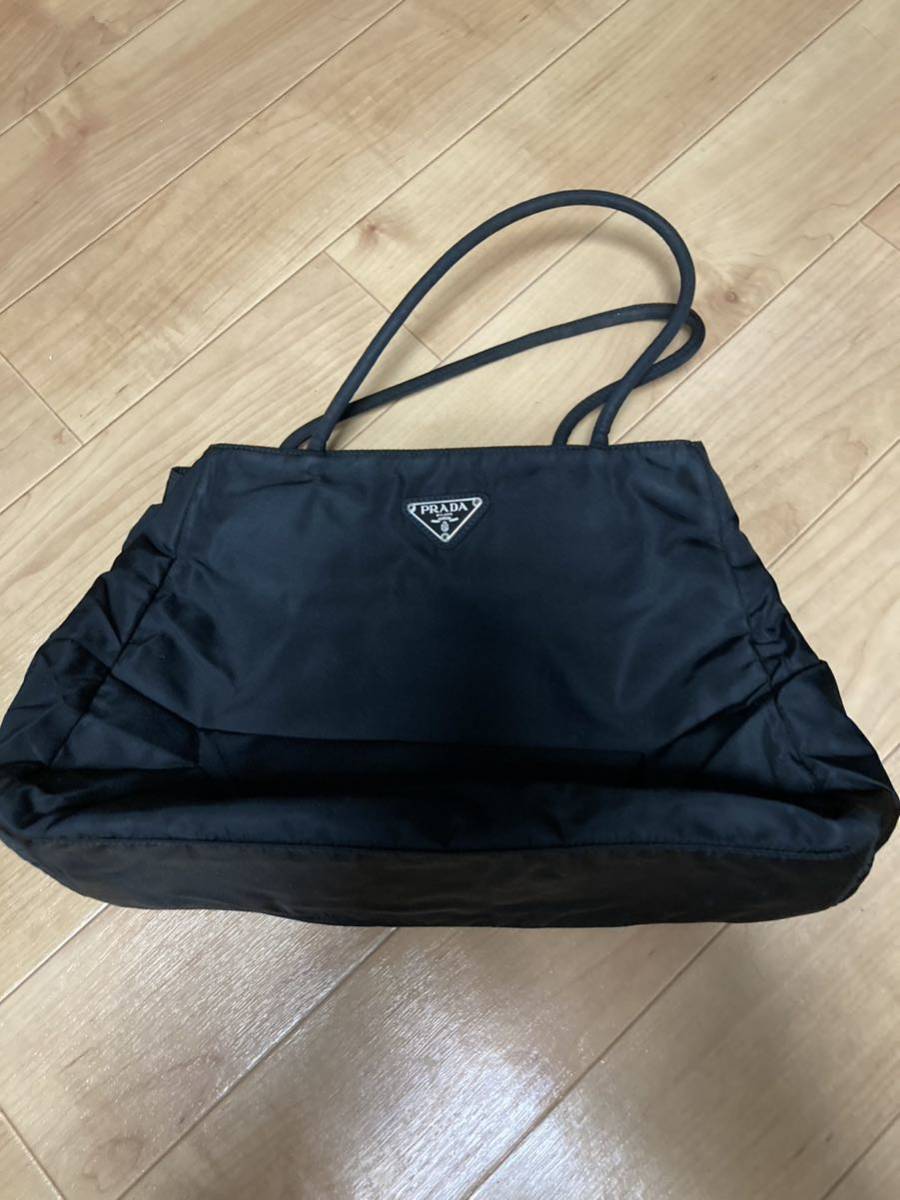 500円引きクーポン】 PRADA ユーズド! 黒 ナイロントートバッグ