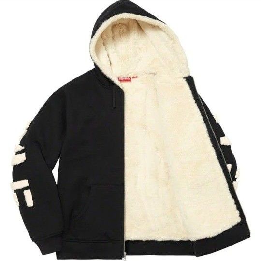 新品！~Supreme~ Faux Fur Lined Zip Up Hooded Sweatshirt M ブラック 黒