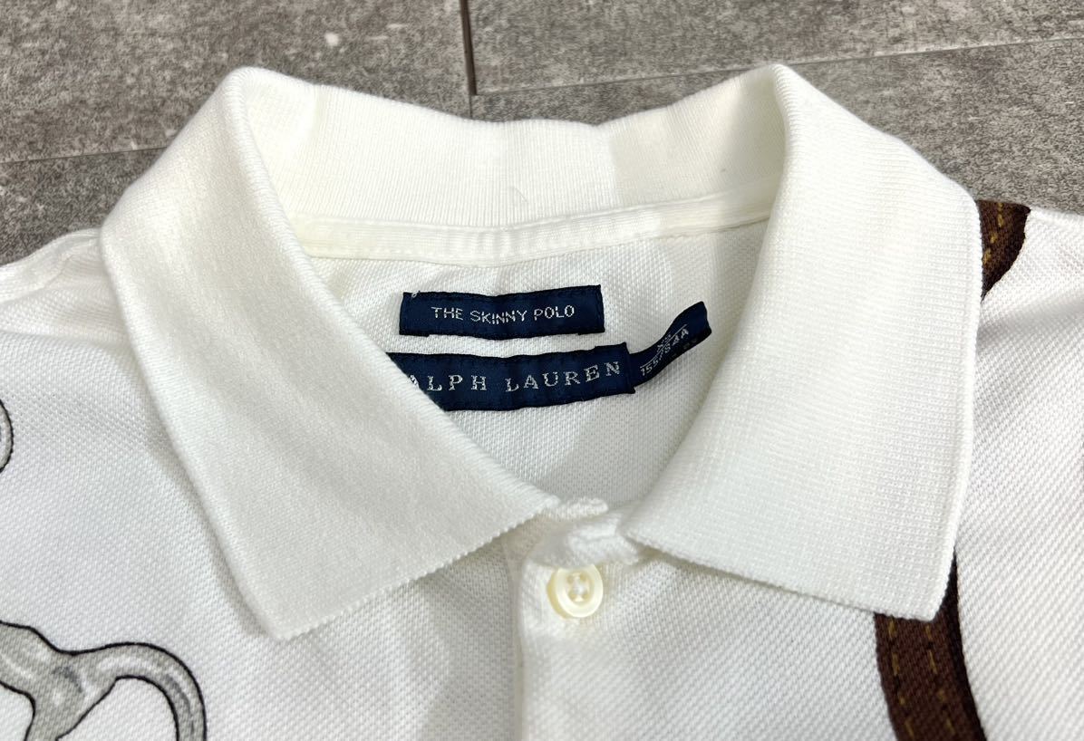 新品 未使用品 Ralph Lauren 馬具 ベルト 総柄 スキニー ポロ シャツ XS ホワイト ピンク ラルフローレン SKINNY POLO ホースビット 正規品_画像6