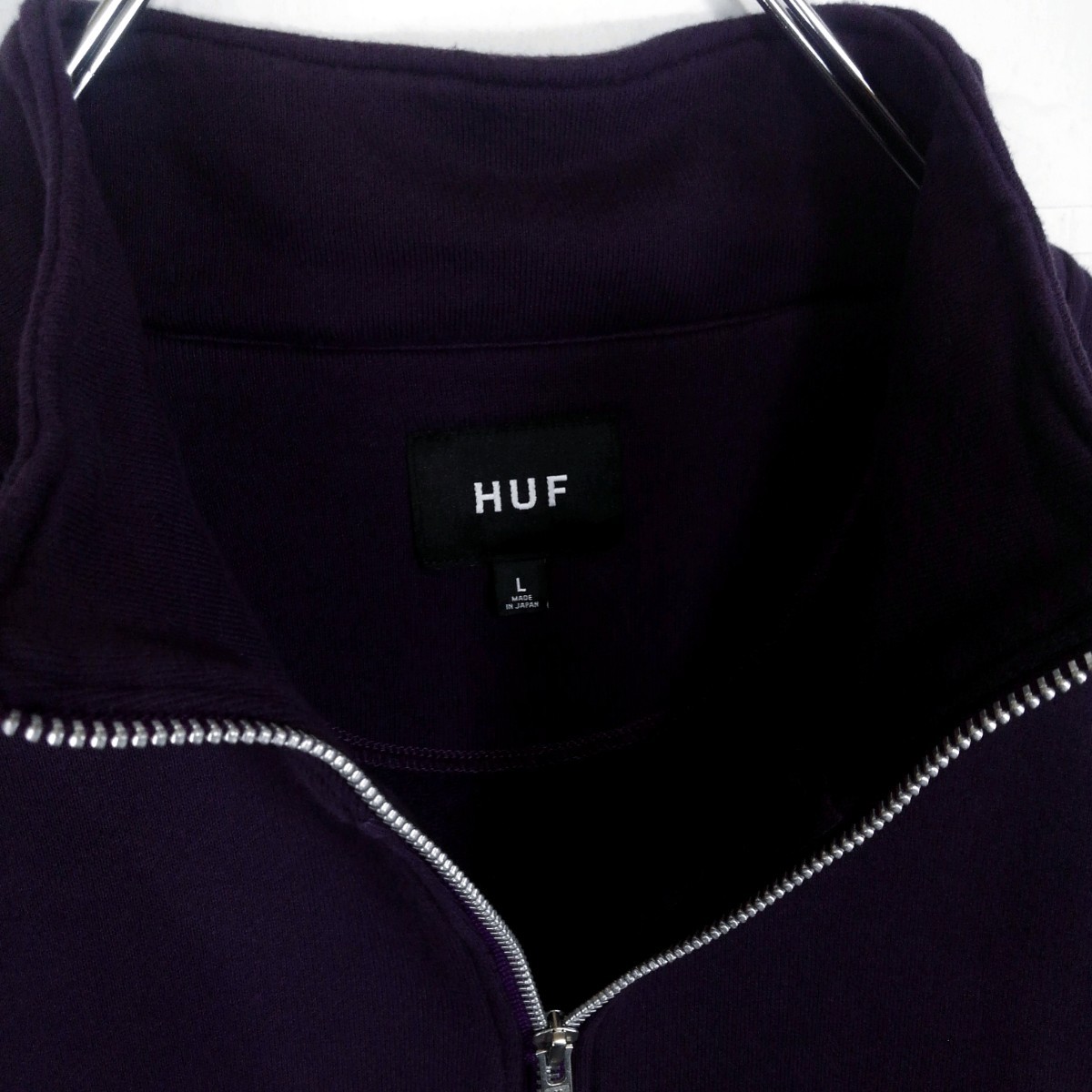 《HUF(ハフ)》HUF OR DIE 刺繍 裏起毛ハーフジップスウェット 紫_画像5