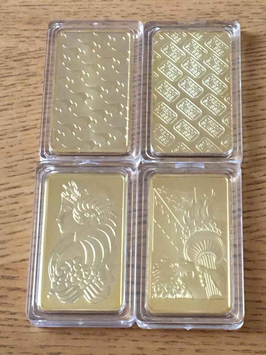 Z12)海外スイス、アメリカ等の1オンス、1Troy Ounce 四方形金貨バー FINE GOLD豪華4枚セット　磁石につかない_画像6