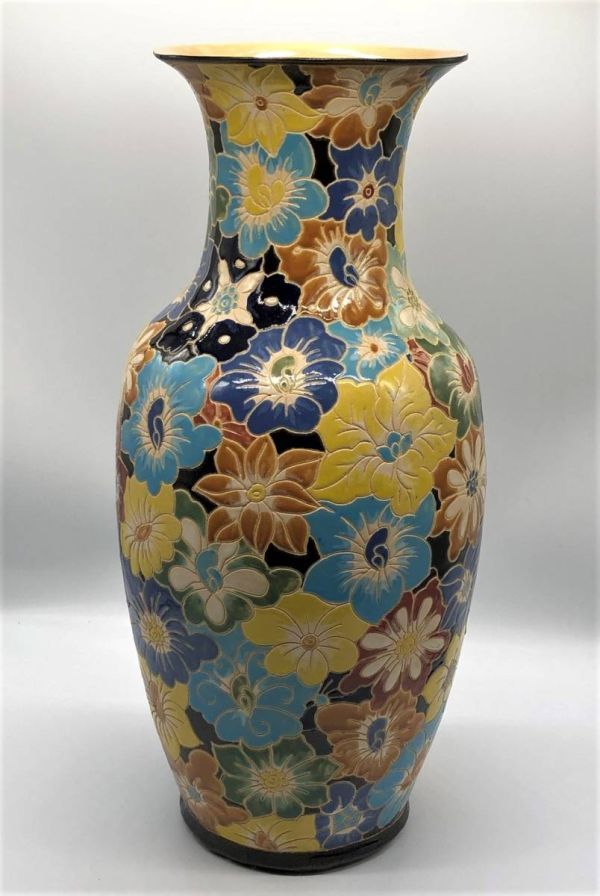 【インド・ヴィンテージ花瓶】　八彩唐花尽し　刻印有　コレクター放出品　　L0129B