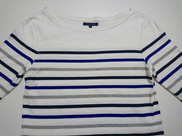 ☆TOMMY HILFIGER トミーヒルフィガー ボーダー ボートネック Tシャツ 7分袖 レディース【S】白 ホワイト 綿 古着　　　　　◆81322◆_画像6