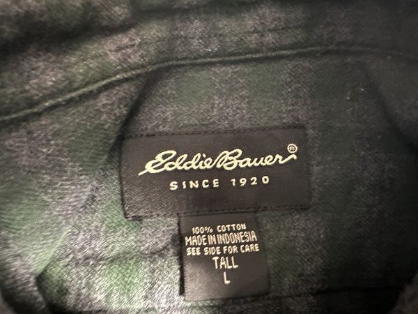 ☆US古着 Eddie Bauer エディバウアー ネルシャツ チェック柄 グリーン緑×グレー ブロックチェック【L】コットン　　　　　　　◆4065◆_画像4