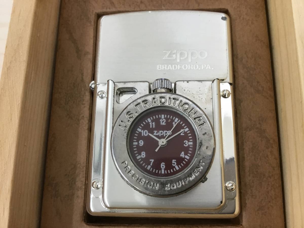 【T】【8571】Zippo　1991年　タイムライト　ライター　着火未確認　木箱入り　ジッポ ライター_画像1