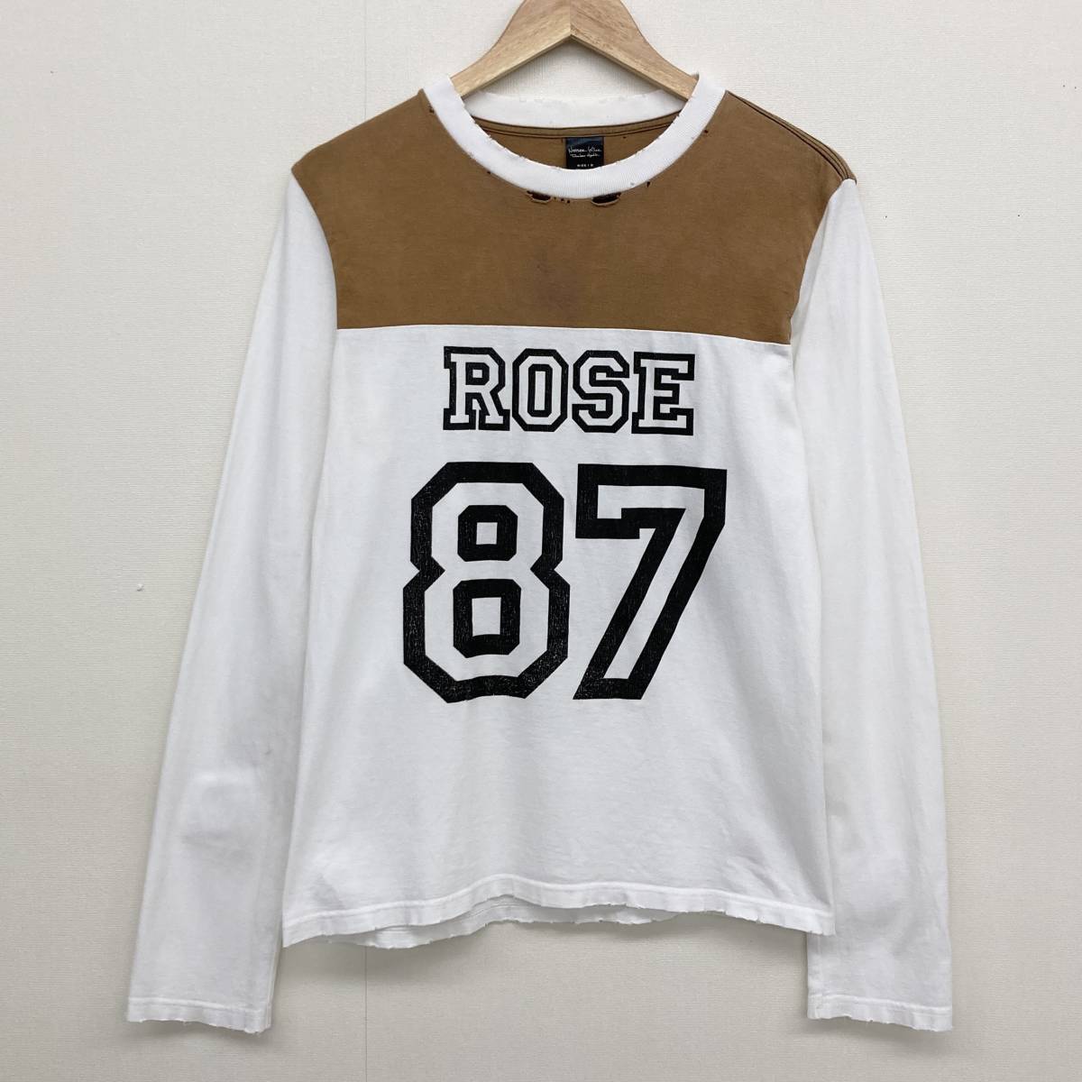 NumberNine 06SS ガンズ期 ROSE ダメージ加工 長袖 フットボールシャツ 2サイズ ナンバーナイン ロンT Tシャツ archive 3040111_画像1