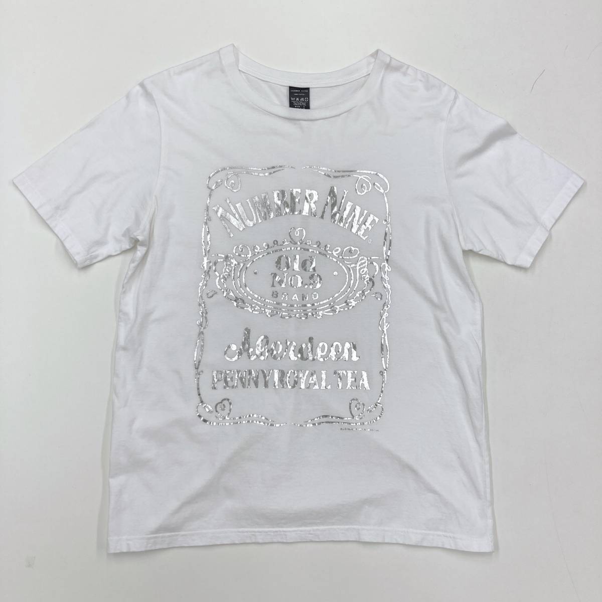 4サイズ NumberNine ジャックダニエル パロディーシルバー プリント Tシャツ ホワイト ナンバーナイン 半袖 Tee archive 2100059_画像8