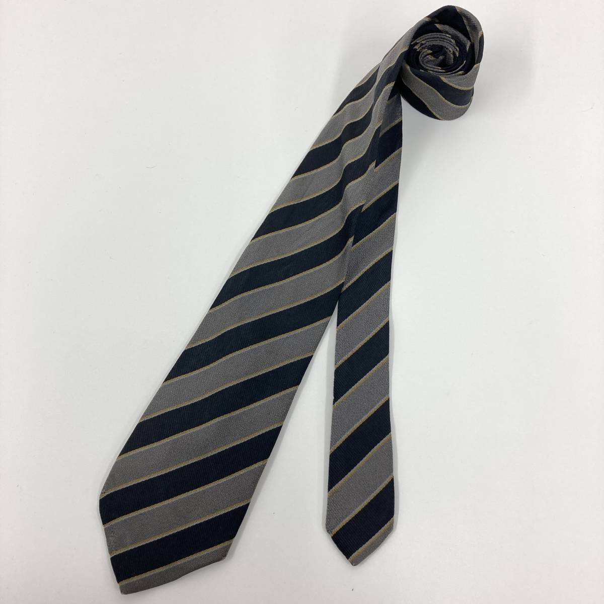 COMME des GARCONS HOMME シルク100％ ストライプ ネクタイ 日本製 グレー ネイビー コムデギャルソンオム 絹 SILK archive 2110058