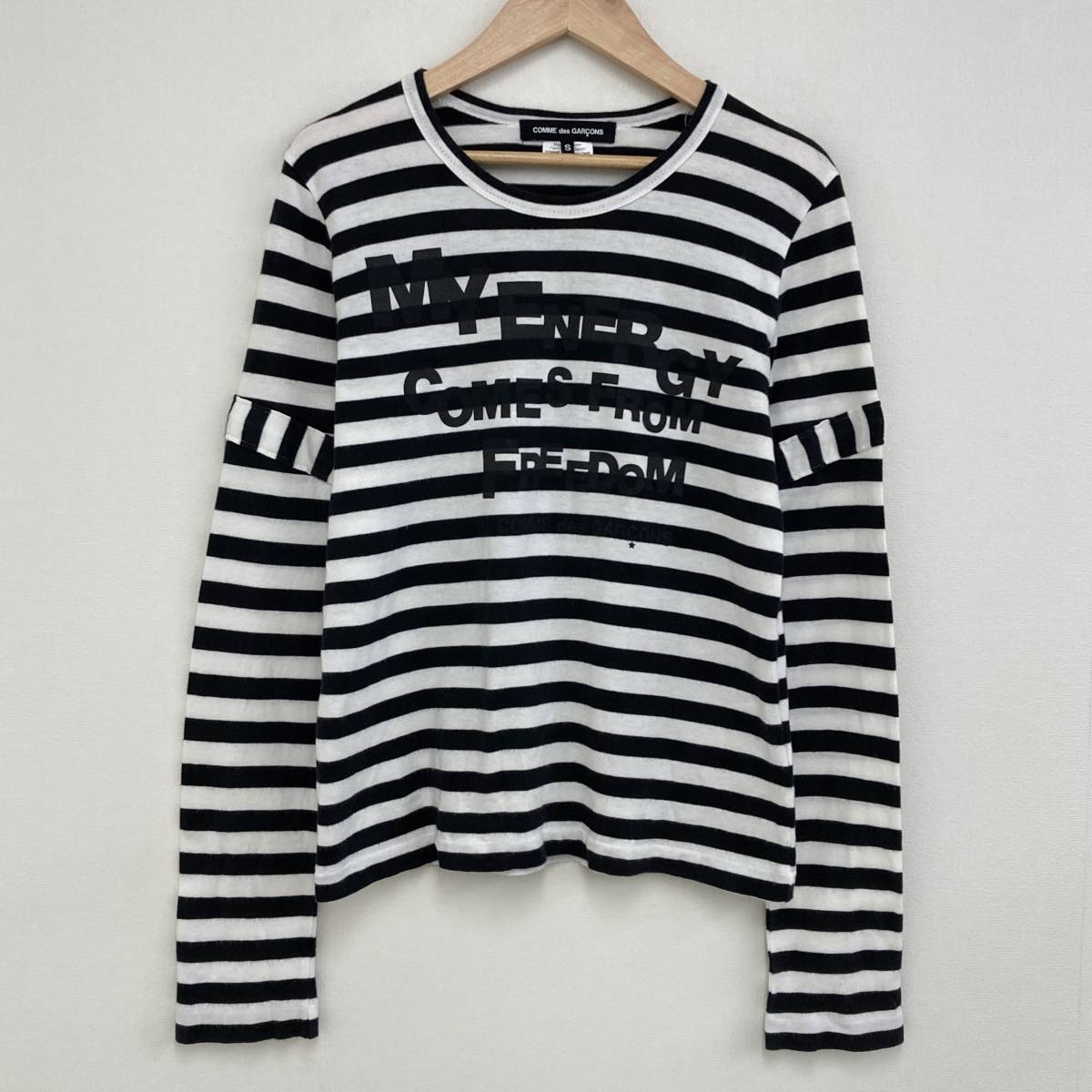 AD2010 COMME des GARCONS メッセージ 袖 切替 ボーダー 長袖 カットソー Sサイズ コムデギャルソン ロンT Tシャツ archive 3080638_画像2