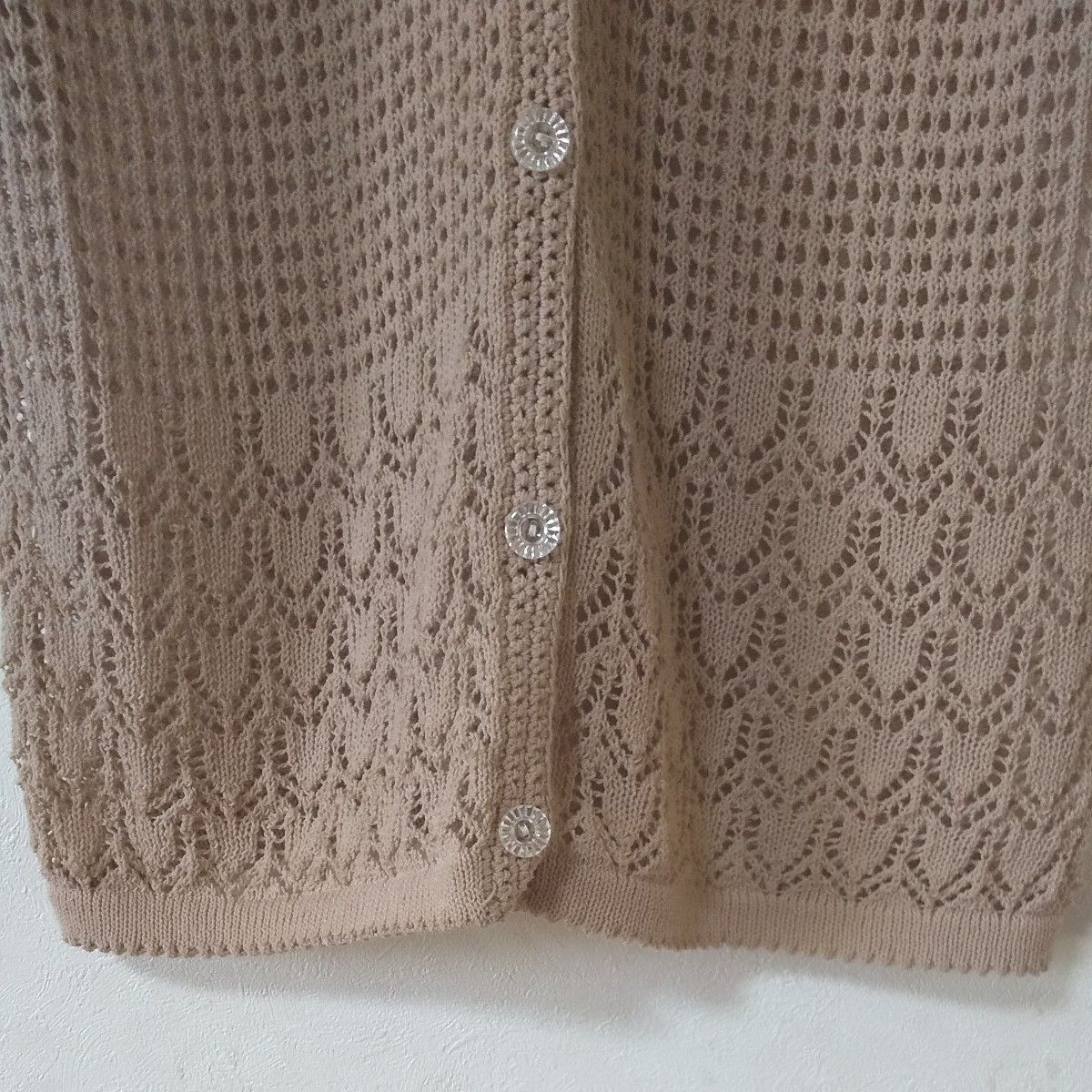 最終価格！レトロ透かし編み七分袖カーディガンLサイズ くすみピンク かわいい■お値下げ不可です！
