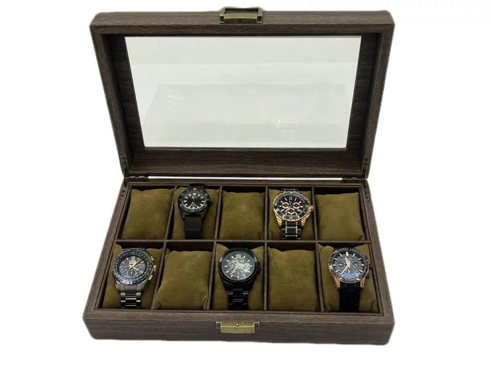  arm clock case 10ps.@ Brown wristwatch storage box high class clock collection case wristwatch collection case clock exhibition bok Swatch 