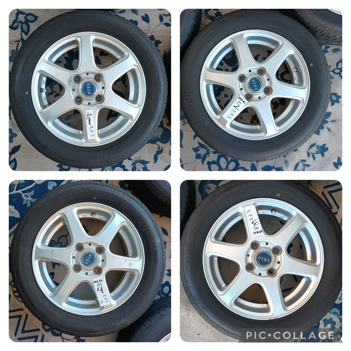 ブリジストン FEID 14インチ14×4.5J 4穴 PCD100 +45タイヤ付き4本セット 155/65R14 タント、ムーヴ、ミラ、アルト、スペーシアなどに_画像3