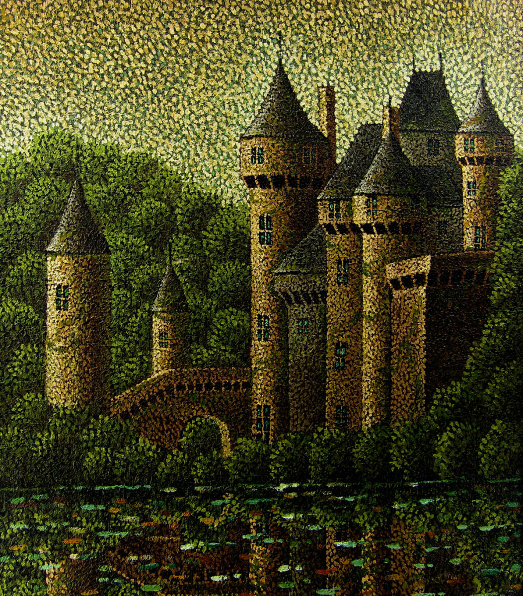 Ikeda thousand crane .[ water side castle ] oil painting genuine work guarantee F12 number 