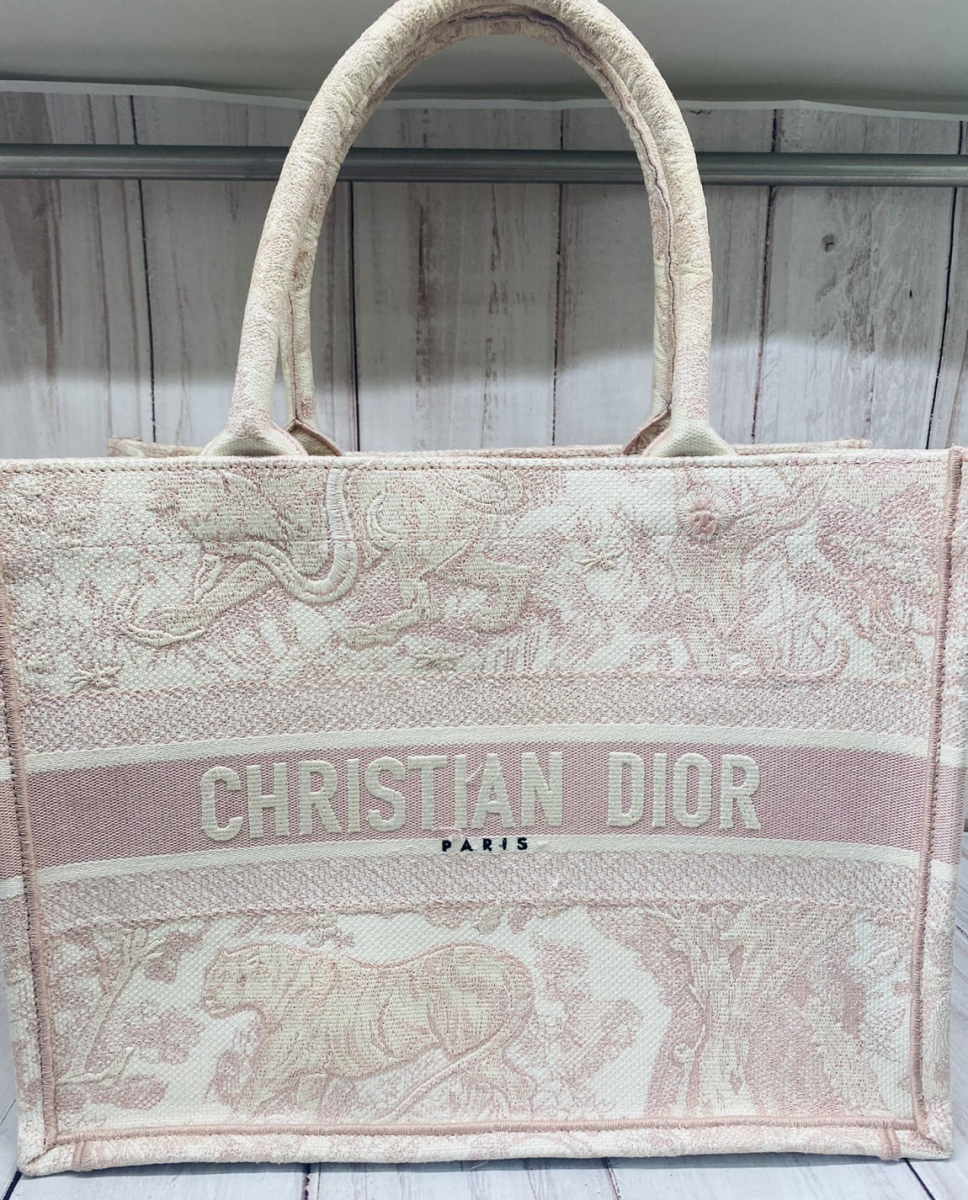 【送料無料】クリスチャン ディオール Dior ブックトート ミディアム バッグ ピンク ヒョウ柄 トワル ドゥ ジュイ_画像1