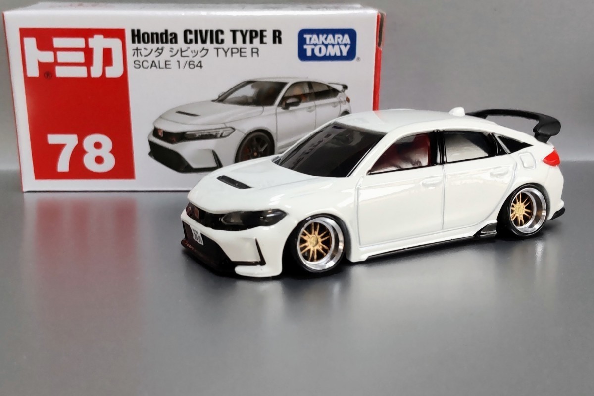 トミカ改造 ホンダ 新型 シビックタイプR 深リム☆深リム ホットウィール 黒色 1/64 ホンダ シビック タイプR 改 現行 7代目 FL5型 深リム