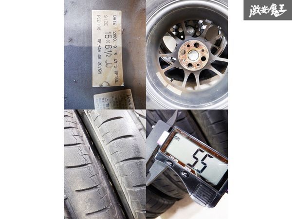 希少 軽量 絶版品！！ MUGEN 無限 MF10L 鍛造 15インチ 6.5J +45 4穴 4H PCD100 195/55R15 ホイール タイヤ 4本 シビック インテグラの画像9