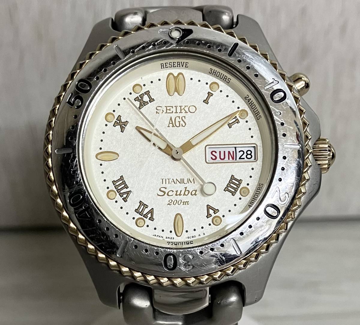 【ジャンク】 SEIKO セイコー AGS スキューバ キネティック メンズ 腕時計 5M23-6B60 デイデイト 不動 アンティーク ヴィンテージ