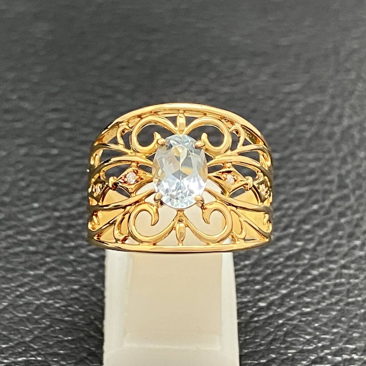 玄関先迄納品 金 4.1g 9.5号 K18 リング デザイン アクアマリン 天然