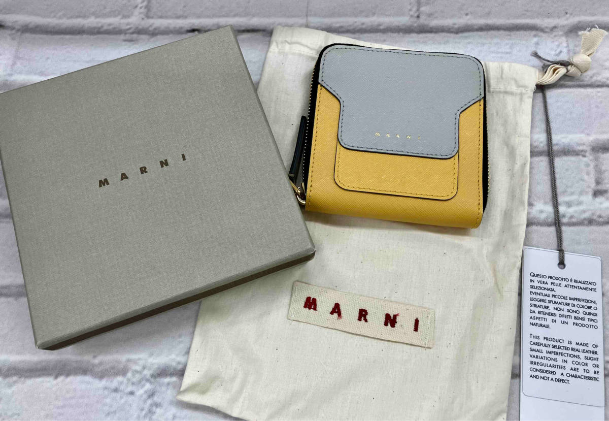 美品 MARNI / マルニ / 二つ折り財布 / VANITOSI / ラウンドファスナー / 21年モデル / 箱、袋付き / PFMOQ09U08 / イエロー×グレー