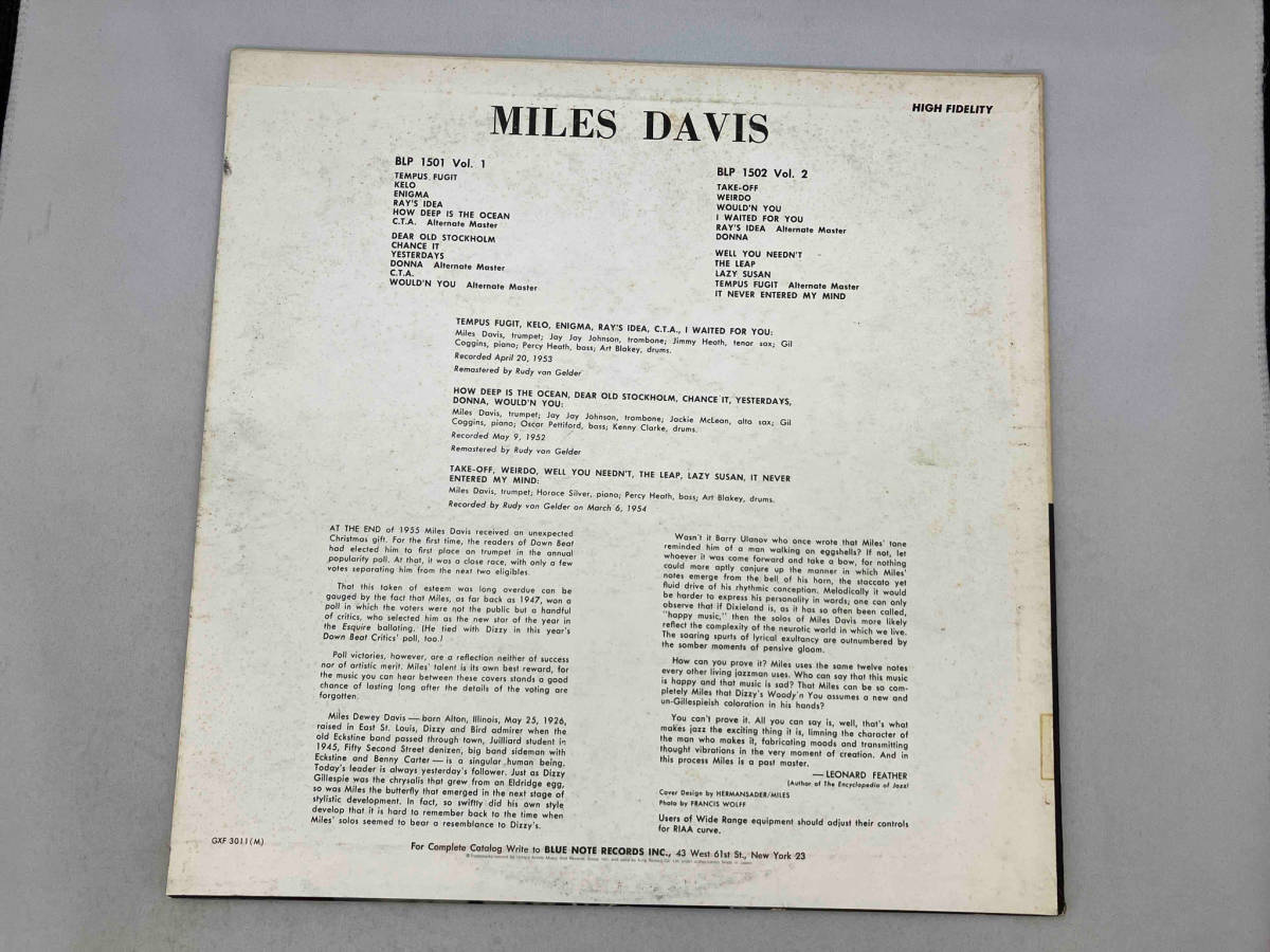 レコード マイルス・デイヴィス Miles Davis マイルス・デイヴィス第1集 Volume 1 GXF 3011の画像2