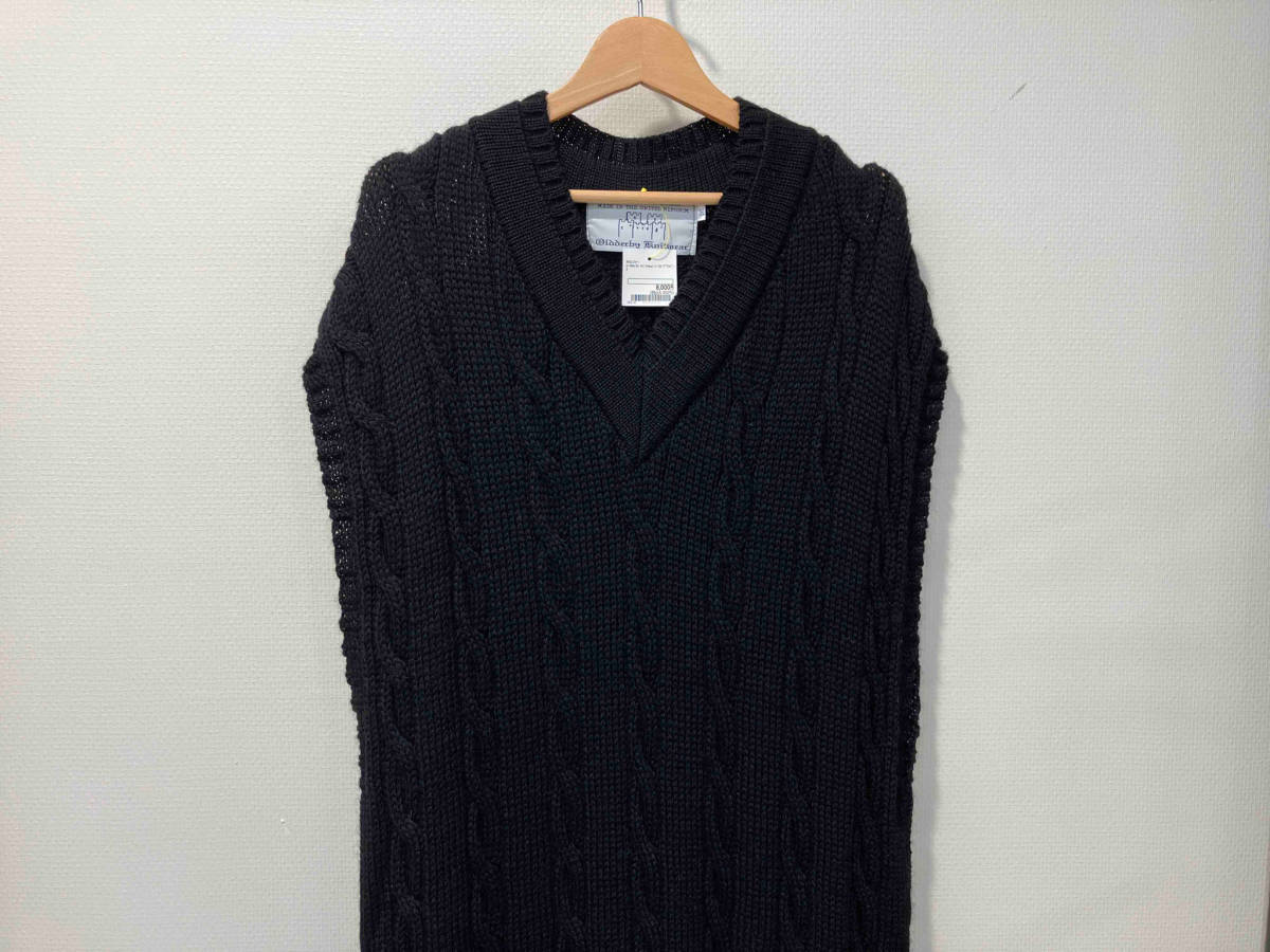 Oldderby Knitwearノースリーブワンピース/M/ウール/ニットワンピース/Vネック/アランケーブルニット　オールドダービーニットウェア