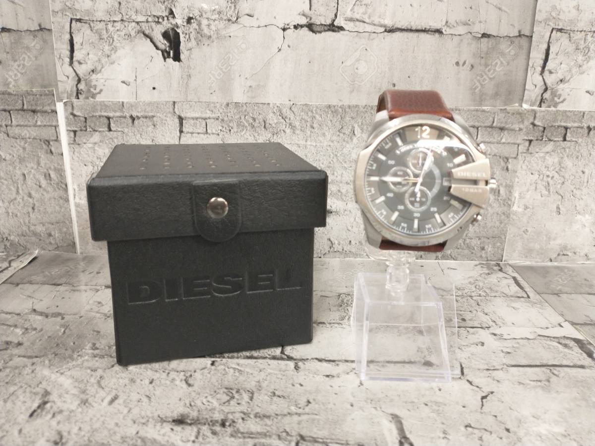 ケース付 DIESEL ディーゼル DZ4290 Mega Chief 腕時計 クロノグラフ カレンダー レザーベルト 店舗受取可