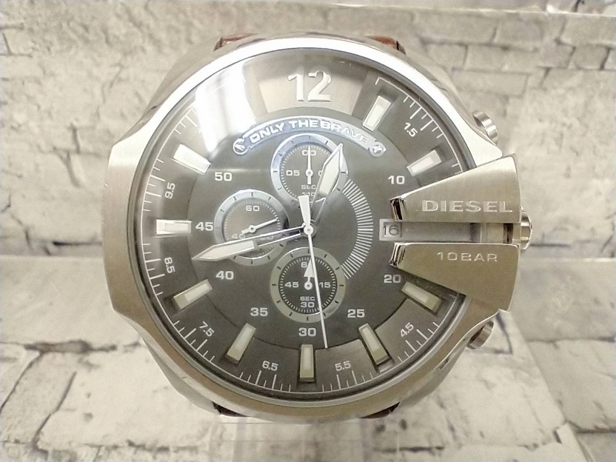 ケース付 DIESEL ディーゼル DZ4290 Mega Chief 腕時計 クロノグラフ カレンダー レザーベルト 店舗受取可_画像2