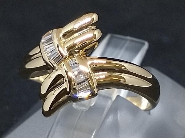 K18 18金 YG ダイヤモンド デザイン リング 指輪 イエローゴールド 2.2g D0.1ct #9.5 店舗受取可の画像2