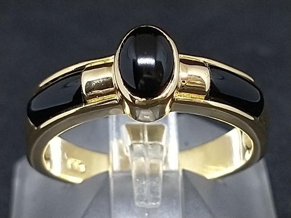 K18 18金 YG ブラック 黒石 デザイン リング 指輪 イエローゴールド 4.3g #12 店舗受取可