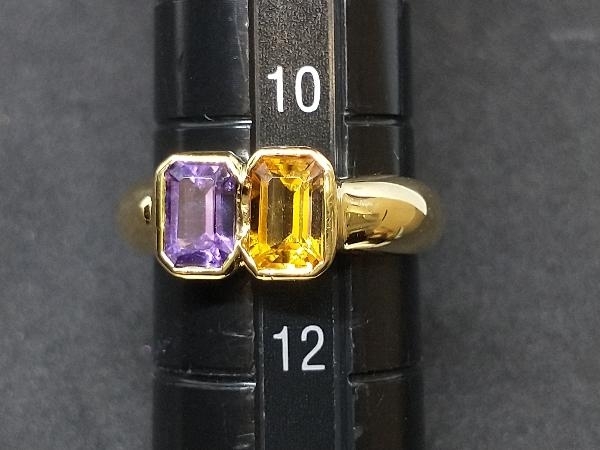 K18 18金 YG イエロー パープル 黄色紫石 デザイン リング 指輪 イエローゴールド 3.4g #11 店舗受取可_画像6