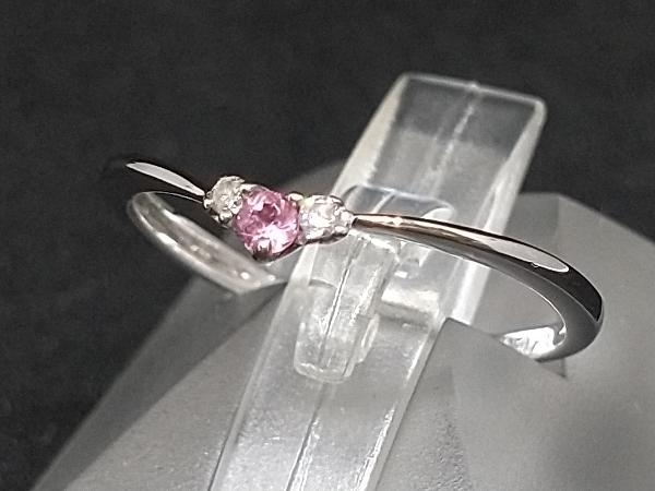 K18 18金 WG ダイヤモンド ピンク石 デザイン リング 指輪 ホワイトゴールド D0.02ct 1.1g #9.5 店舗受取可