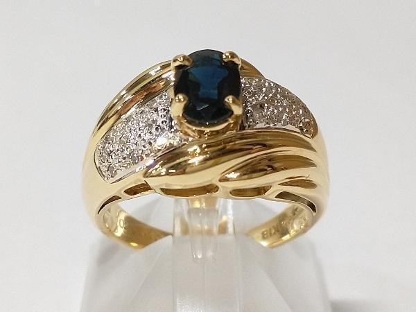 ソーティング付 K18 ゴールド ブルーサファイア 約15号 ダイヤモンド(0.10ct) 総重量約8.5g リング 指輪の画像1