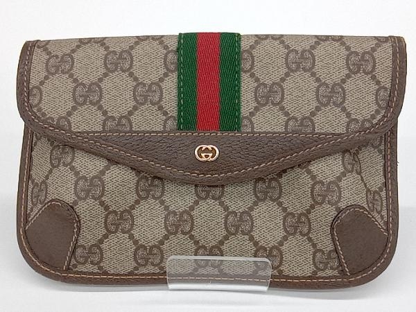 GUCCI　グッチ　GGスプリーム　GGプラス　シェリーライン　014 14 5205　ポーチ　レディース　ベージュ×ブラウン 店舗受取可_画像1