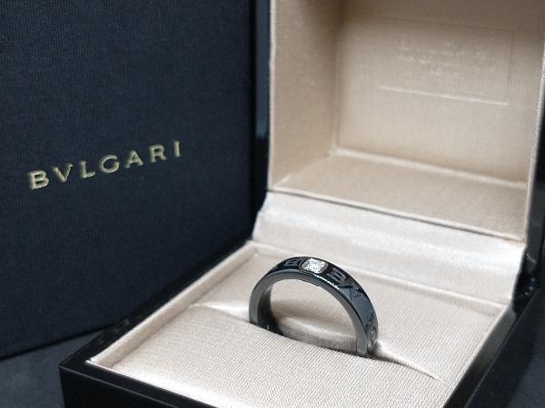 箱付き BVLGARl ブルガリ ダイヤモンド ブルガリブルガリ ロゴ セラミック リング 指輪 18金 WG ホワイトゴールド ブラック #16 店舗受取可