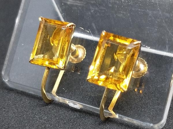 100％本物 YG 18K ネジ式 スクエア 黄色石 2g イヤリング カラー