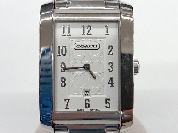 COACH コーチ シグネチャー 0242 電池式 クォーツ ホワイト文字盤×シルバー デイト レディース腕時計 店舗受取可