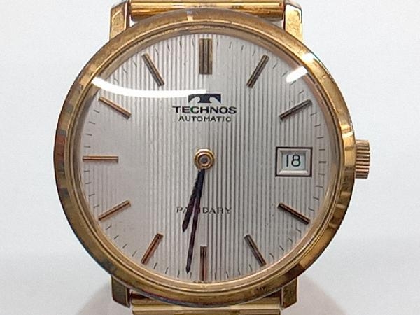 TECHNOS Tecnos T6C0584 PAPIDARY самозаводящиеся часы автоматический Date серебряный циферблат × Gold наручные часы магазин квитанция возможно 