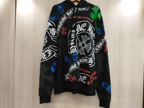 冬 CHROME HEARTS クロムハーツ STENCIL HOODIE 総柄オンライン限定 ステンシルプリント プルオーバーパーカー XL ブラック×マルチカラーの画像1