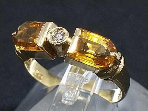 K18 18金 YG ダイヤモンド オレンジ石 デザイン リング 指輪 イエローゴールド 2.9g #12 店舗受取可