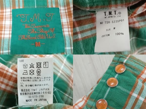 TMT チェック ネルシャツグリーン×オレンジ TSH-S23SP01 Mサイズ_画像6