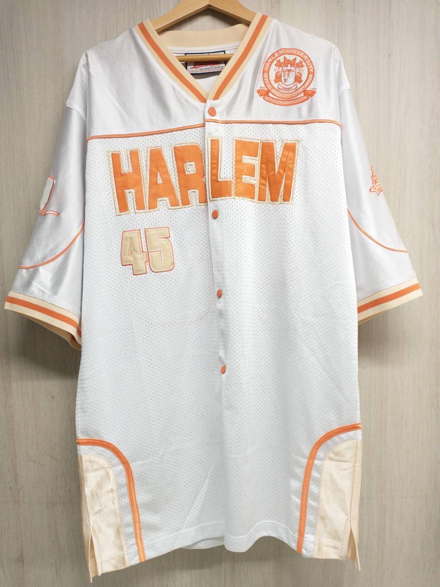 Harlem UNIVERSITY ハーレム 45 ジャージ ユニフォーム ゲームシャツ カレッジロゴ 半袖 ホワイト オレンジ L 店舗受取可